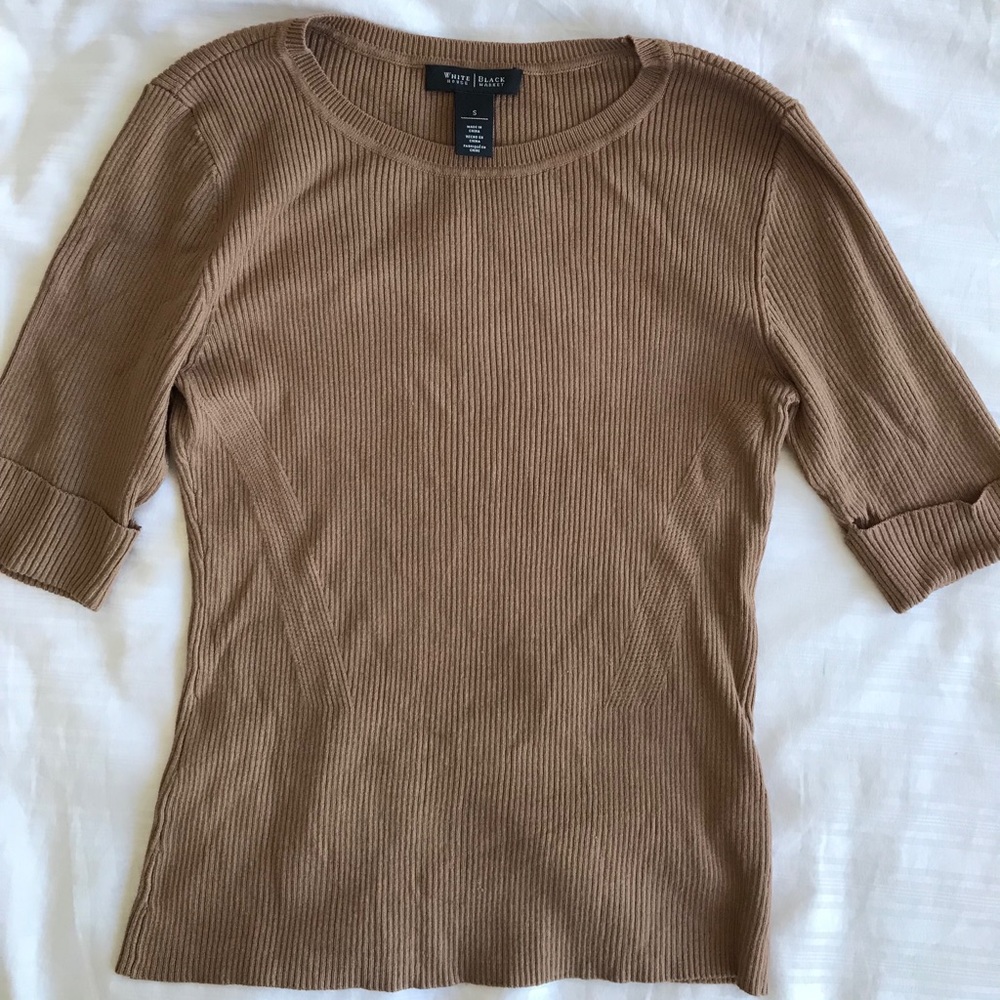 Camel 3/4 Sleeve Sweater- White House Black Market